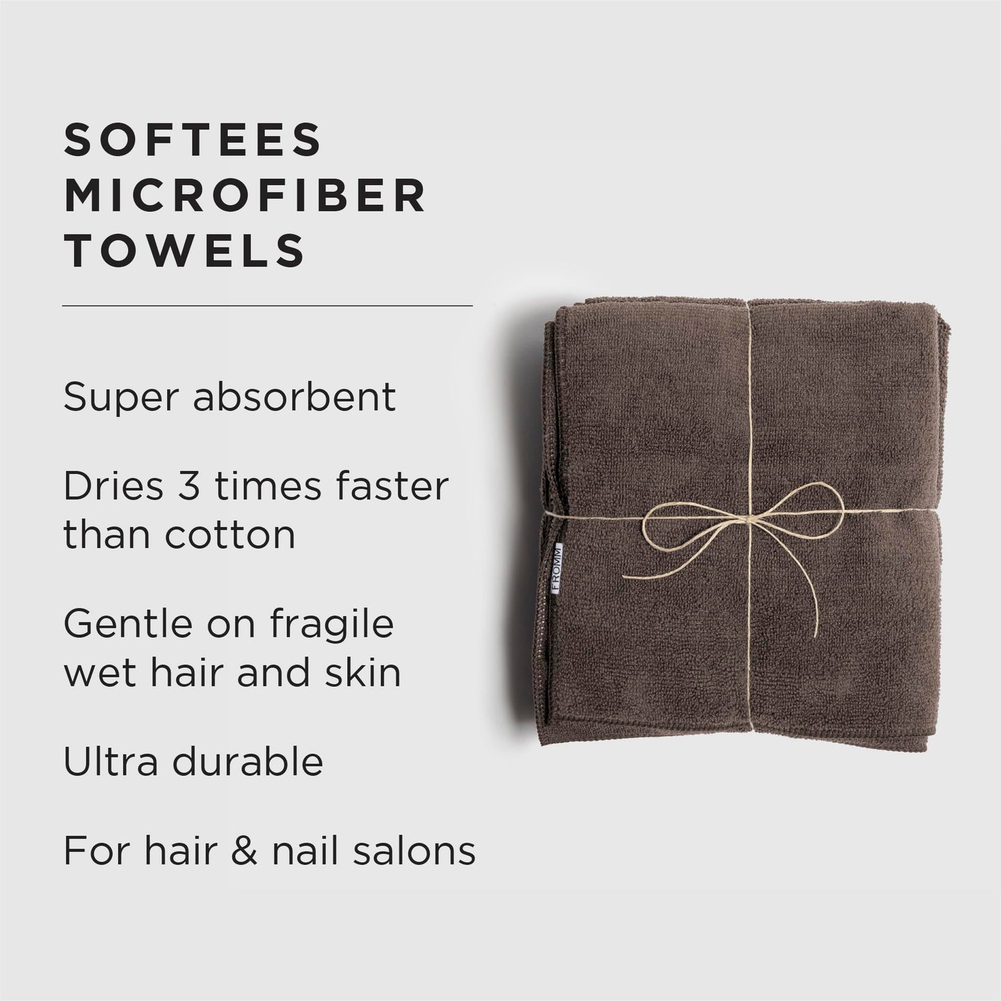 Fromm Softees Microfiber Salon Hair Towels for Hairstylists, Barbers, Spa, Gym in Brown, 16" by 29", 10 count Perfect Hair Care Towel for Drying Curly, Long, Wavy Hair