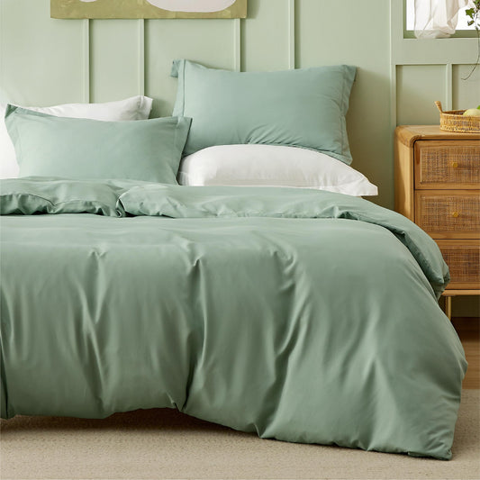 Bedsure Twin/Twin XL Duvet Cover Kids - Polyester & Rayon Derived from Bamboo Cooling Green Duvet Cover Twin, 2 Pcs with 1 Zipper Closure Duvet Cover (68"x90") & 1 Pillow Sham, No Comforter