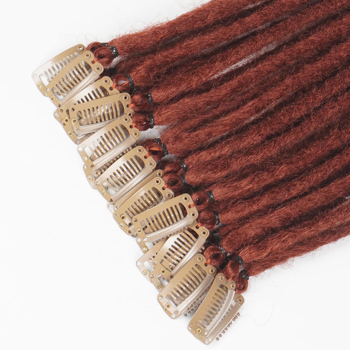 Kyriena 24 Inch Red Dreadlock Extensions Clip In, 6PCS Thin 0.6cm Width Ginger Synthetic Clip In Dreads Hair Extensions Handmade Single Ended Dreadlocks Hippie Style for Girls