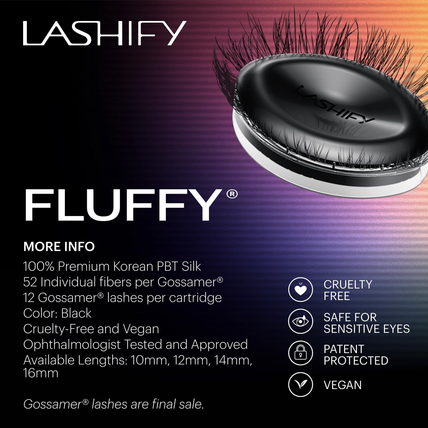 Lashify Fluffy 12mm Gossamer Eyelash Extensions Refill, Black, Easy DIY False Lashes To Add Fullness and Dimension