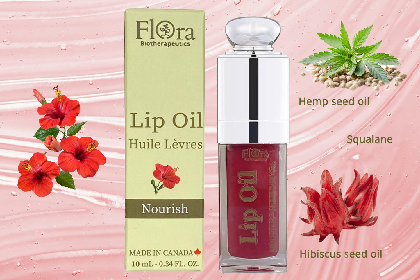 FLORA HIBISCUS LIP OIL | ORGANIC, PLANT-BASED | NOURISH | 10 ML | MADE IN CANADA