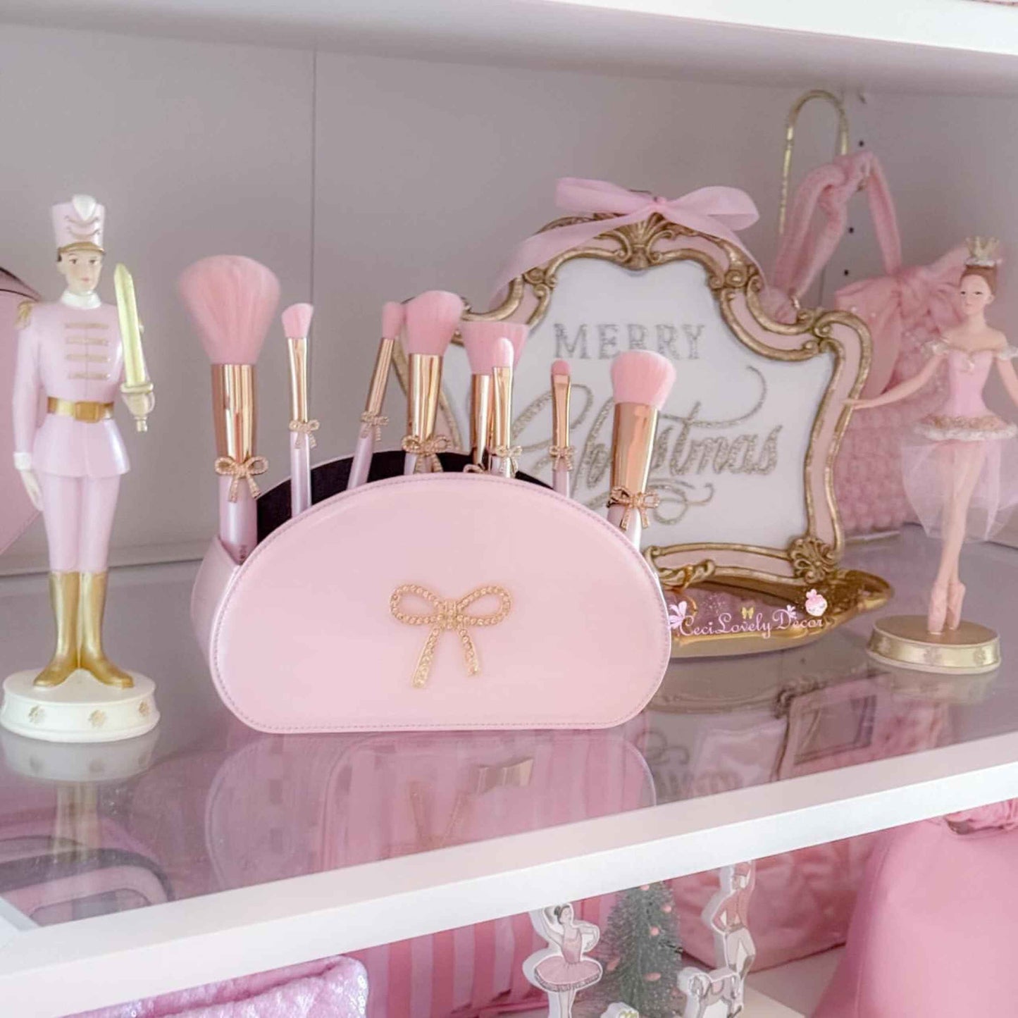 LUXAPE Bow Makeup Brush Set – 9-Piece - Pink bow makeup bag Coquette with Gold Bow & Storage Bag – Beginner Friendly makeup Brushes for Foundation, Contour & More