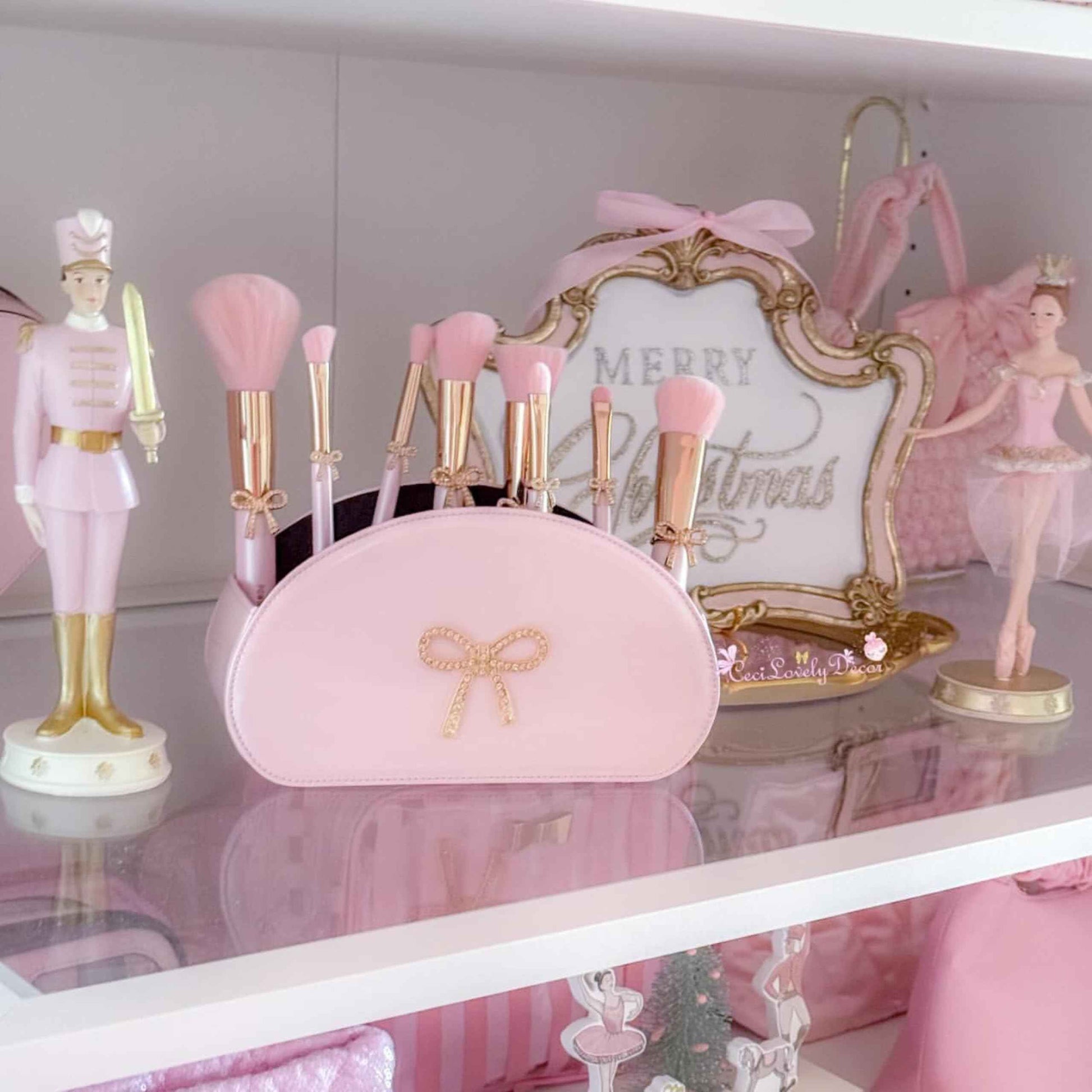 LUXAPE Bow Makeup Brush Set – 9-Piece - Pink bow makeup bag Coquette with Gold Bow & Storage Bag – Beginner Friendly makeup Brushes for Foundation, Contour & More