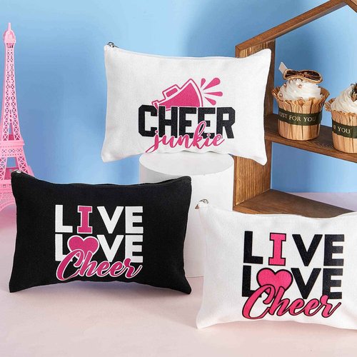 18 Pieces Cosmetic Cheer Bag Cheerleader Gifts Canvas Cheer Makeup Case Portable Travel Cheerleading Bag Toiletry Zipper Pouch for Teen Girls Women Teammates, 2 Colors