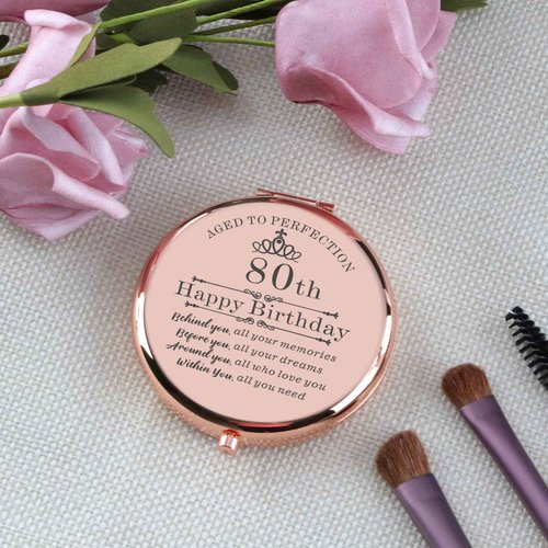 Cawnefil 80th Birthday Gifts for Women Rose Gold Compact Makeup Mirror - 80th Birthday Gift for Women, Perfect for Mom, Grandma, Sister, Friends