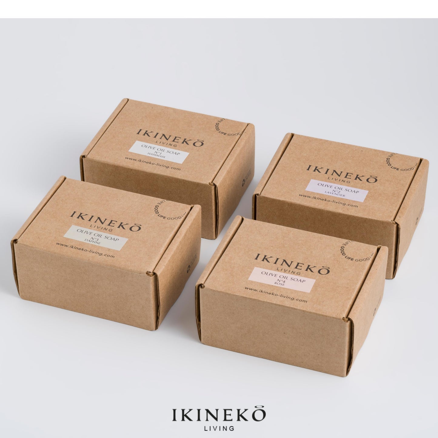 IKINEKO No3 Pure Olive Oil Soap Bar - Pack of 4 - Plant Based Natural Ingredients - For All Skin Types - Handmade - Daphne Scented - 125gr