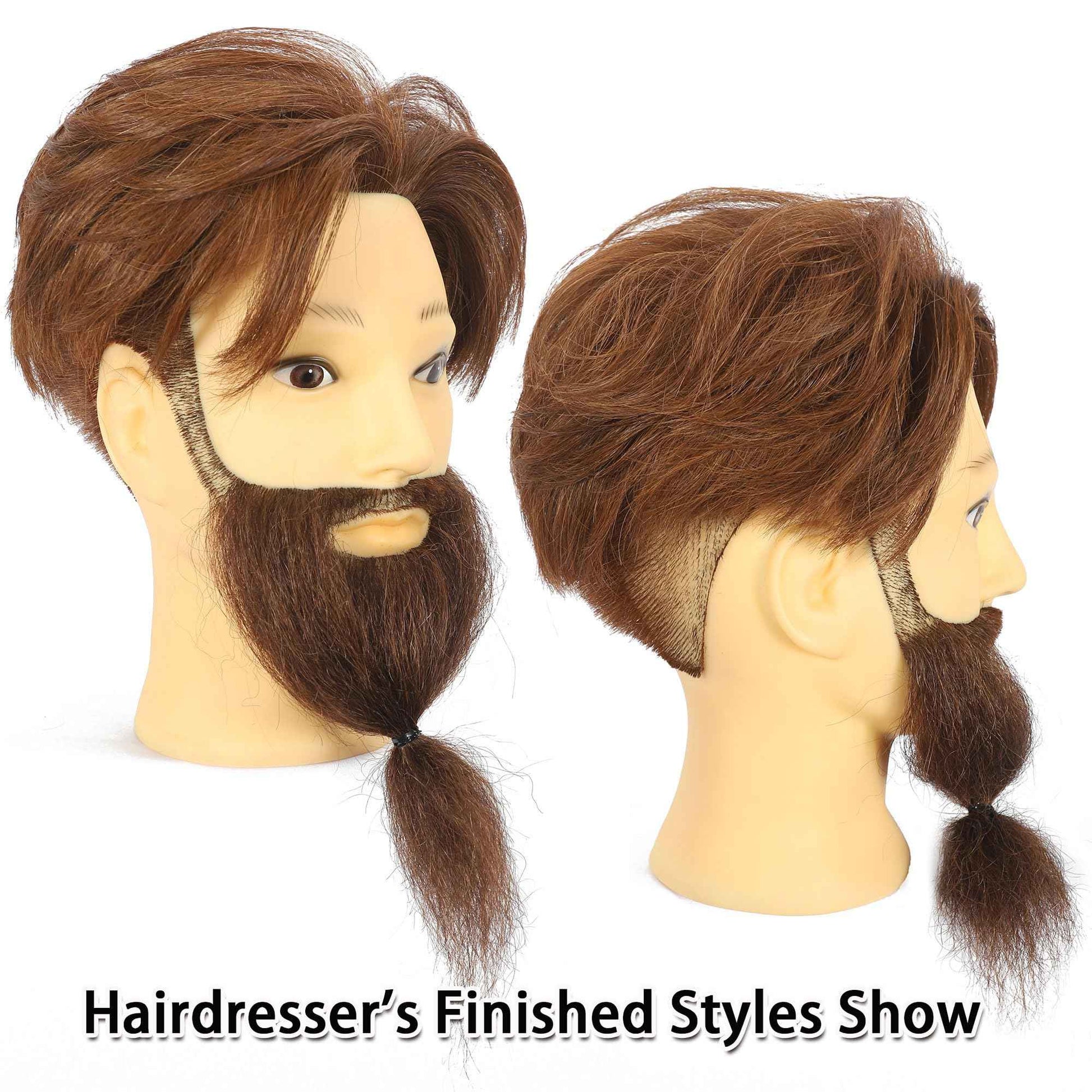 TKIMHEQ Male Mannequin Head with Beard 100% Human Hair Haircut Training Head for Cosmetology Straight Thick Hair Manikin Head Doll Head with Stand Practice Cutting Styling (6 Inches Beard Brown#)