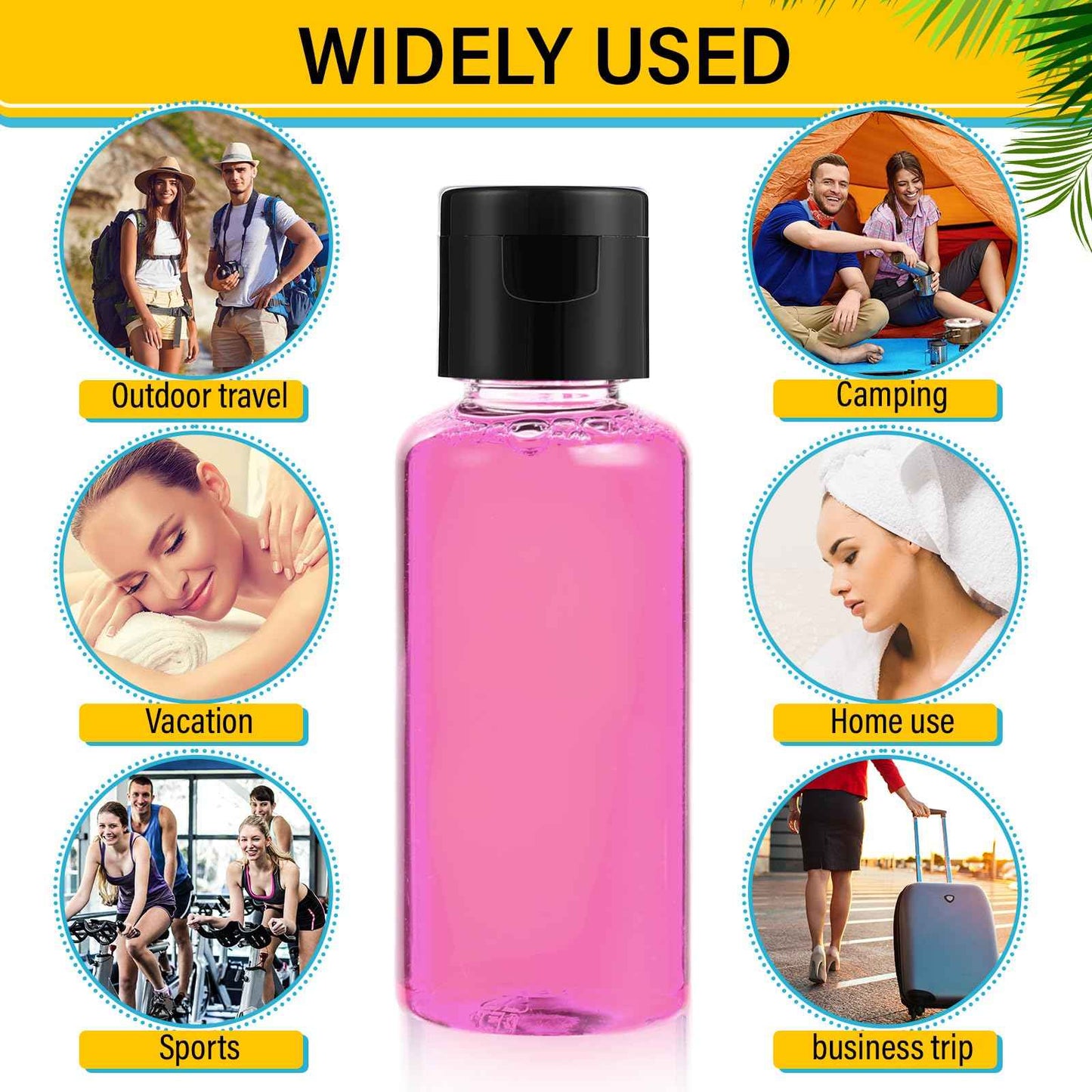 Mimorou 150 Pcs 1oz Travel Bottles Bulk for Toiletries Clear Small Travel Size Bottles Bulk Refillable Empty Containers for Shampoo Lotion Liquid Body Soap Cream Toiletries(Black Cap)