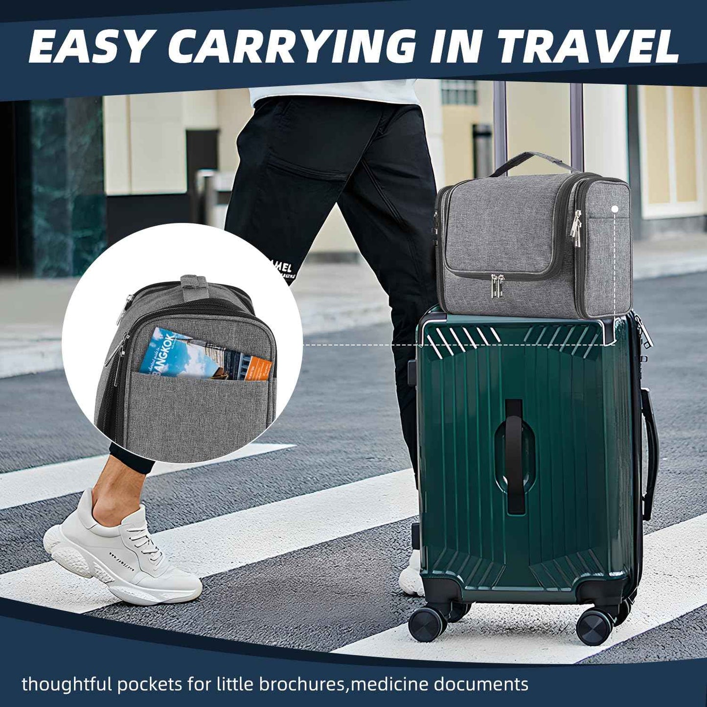 Buruis Large Capacity Toiletry Bag for Women and Men, Hanging Toiletry Organizer Cosmetics Makeup Bag, Water-resistant Dopp Kit Shaving Bags for Full Sized Toiletries, Travel Essentials (Oxford Gray)