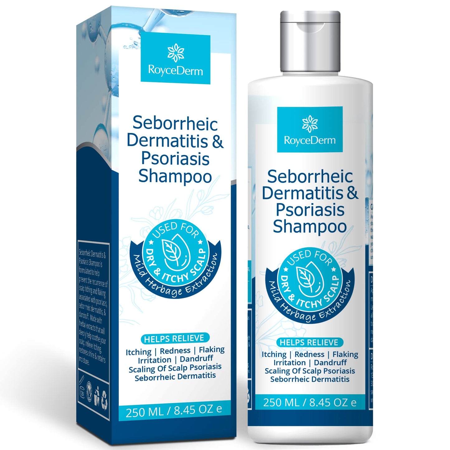 Roycederm Psoriasis Shampoo, Seborrheic Dermatitis Shampoo, Folliculitis Shampoo, Dandruff Shampoo, Scalp Psoriasis & Seborrheic Dermatitis Treatment, Dry Itchy Scalp Treatment