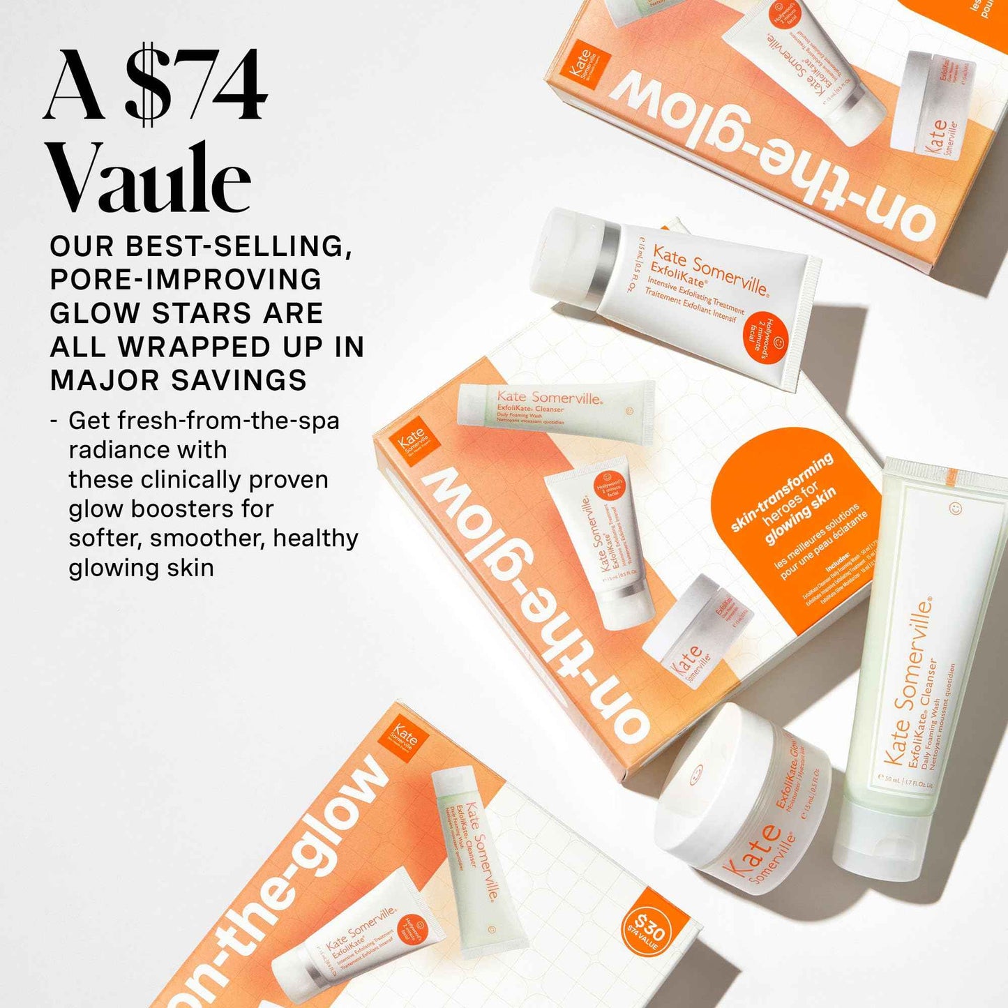 Kate Somerville On The Glow Kit – Travel-Size Skincare Set for Glowing Skin with ExfoliKate Cleanser, Treatment & Moisturizer