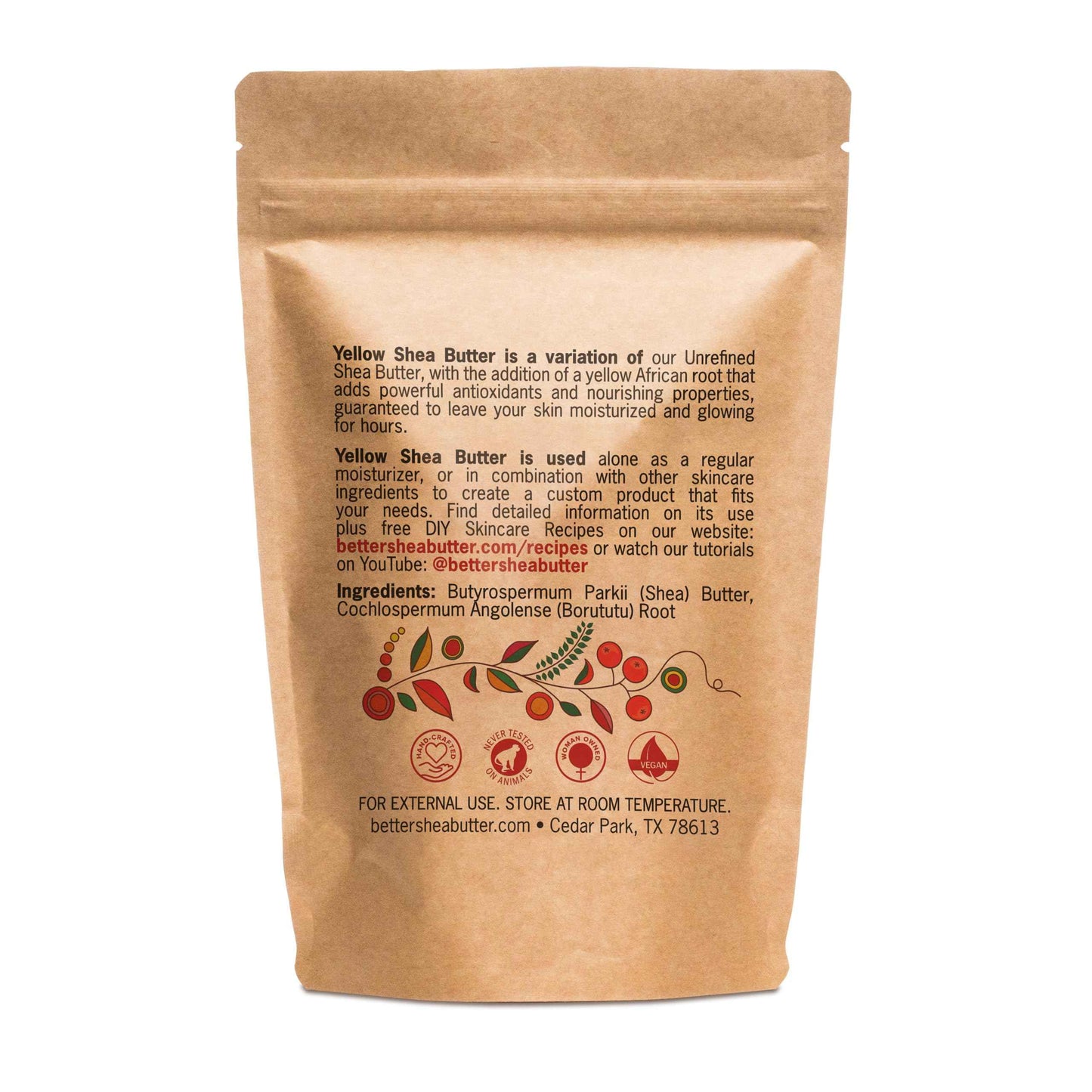 Better Shea Butter Yellow Shea Butter | Authentic, African, Unrefined | Use for Hair, Soap Making, DIY Lotions | 1 LB (16 oz) block