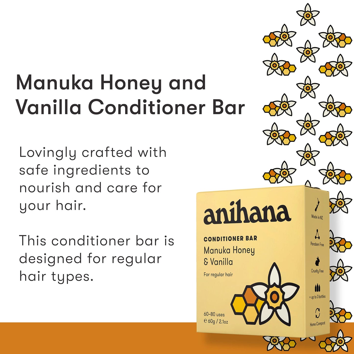 ANIHANA Conditioner Bar for Regular Hair Types Paraben Free Cruelty Free Refreshing Manuka Honey and Vanilla Scent 2.1 oz