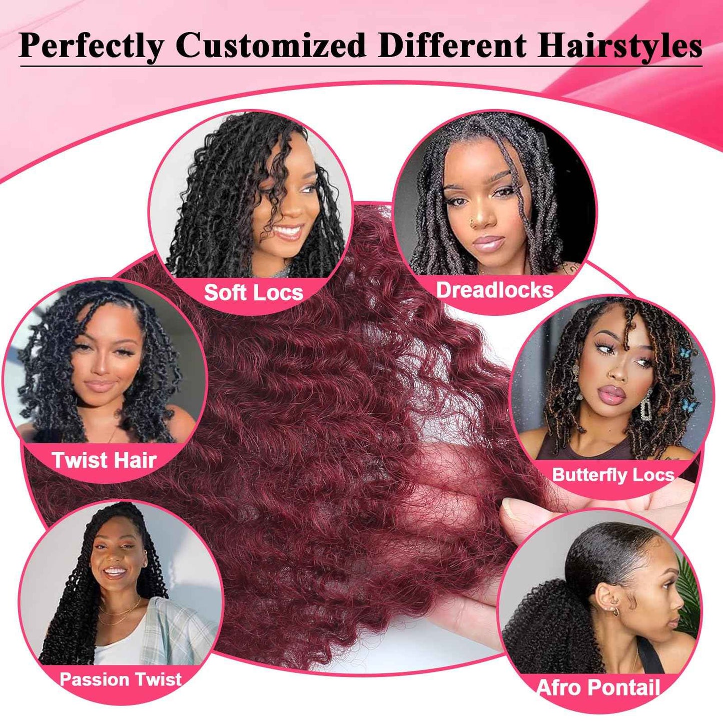 Afro Kinkys Bulk Human Hair for Braiding Burgundy Afro Kinky-Curly Human Hair Bulk for Twist 16 Inch 50g/Bundle 99J No Weft 4c Kinky Curly Bundles for Braids Micro Locs Dreadlock Extensions