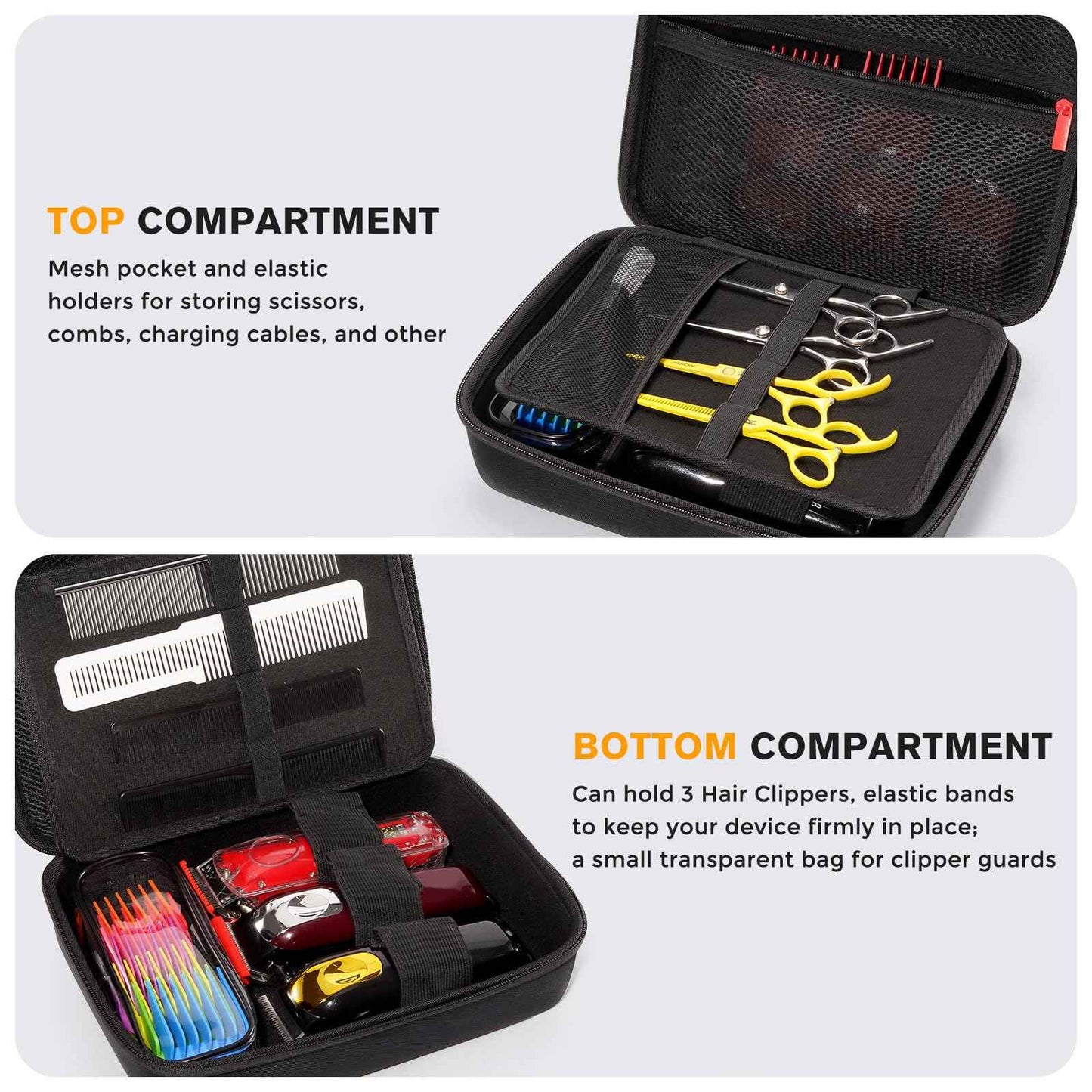 ProCase Hard Barber Accessories Case, Travel Bag for 3 Hair Clippers and Supplies, Trimmer Organizer Storage Box with Clear Pouch, Portable Holder for Men Razor Guard Grooming Kits -Black