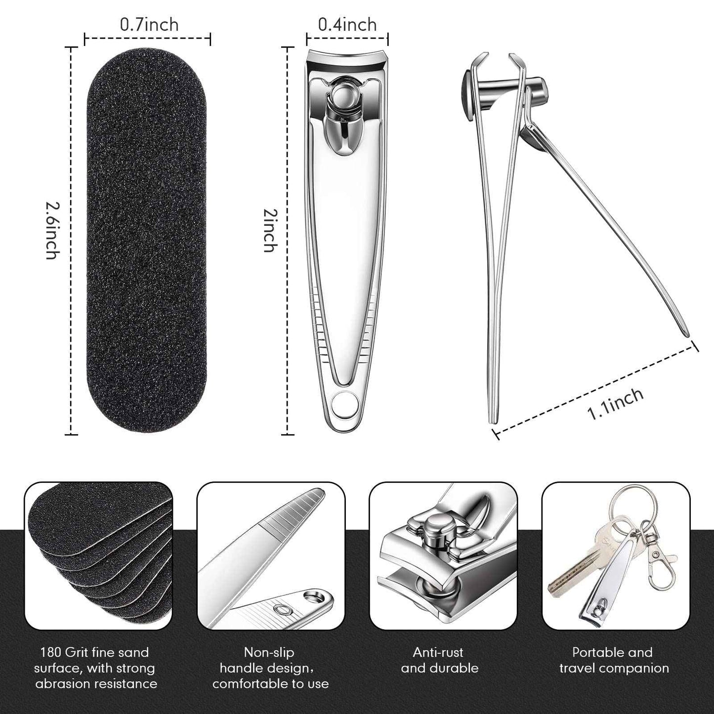 Lothee 120 Pcs Nail Clippers and Nail File Sets Bulk for Men Women 60 Pcs Thick Stainless Steel Fingernail and Toenail Cutter Clippers 60 Mini Double Sided Emery Board Manicure Pedicure Beauty Salon