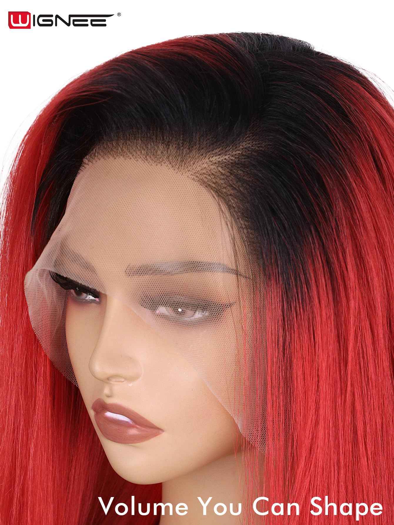 WIGNEE 13x6 Synthetic Lace Front Wig 28" Long Straight Wig Red Kanekalon Futura Synthetic Wigs for Black Women Pre-Plucked Glueless Wig for Daily Party Use