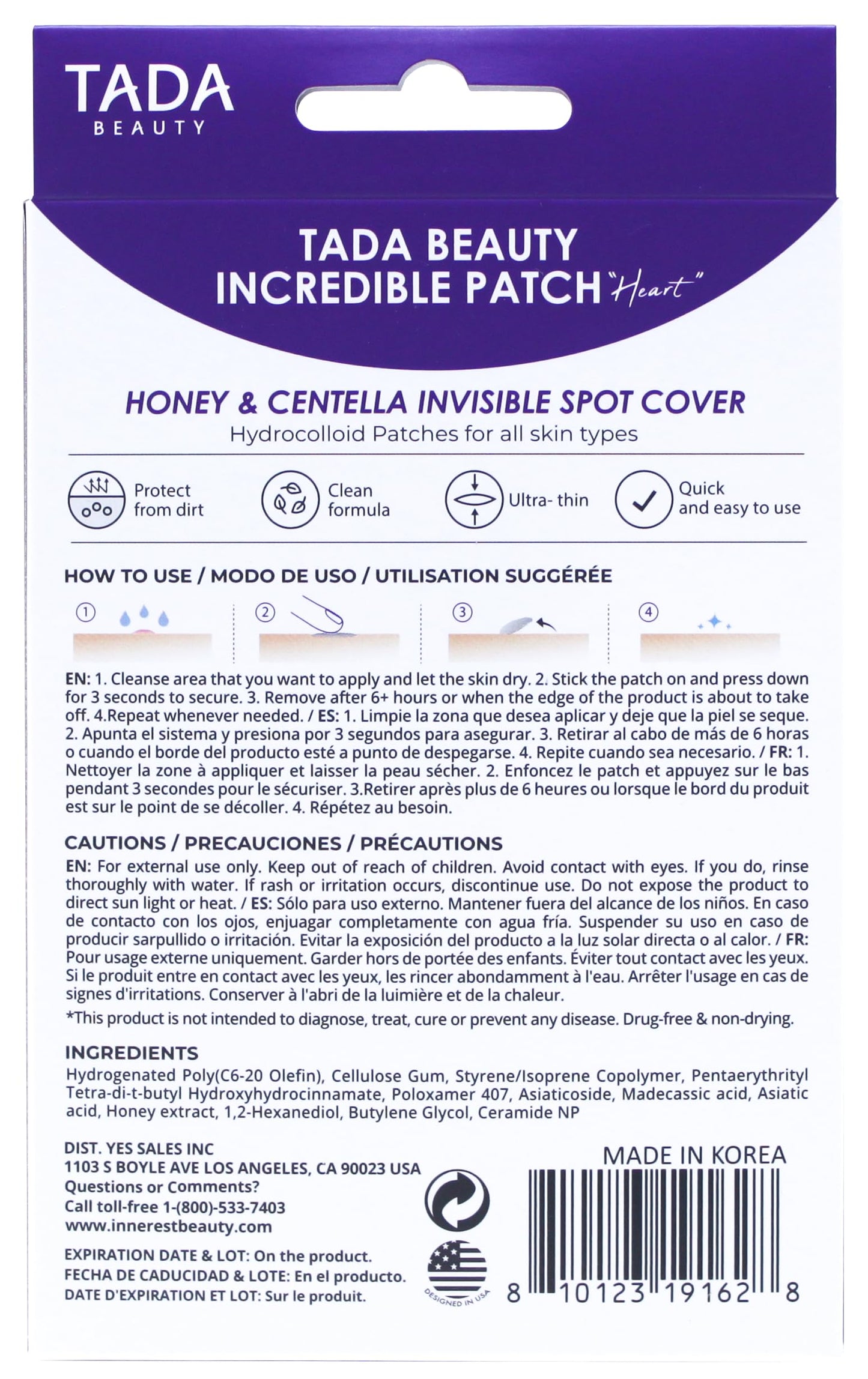 TADA BEAUTY Incredible Blemish Patch - Hydrocolloid Pimple Patches Acne Patches for Face, Spot Treatment (Heart 98count)