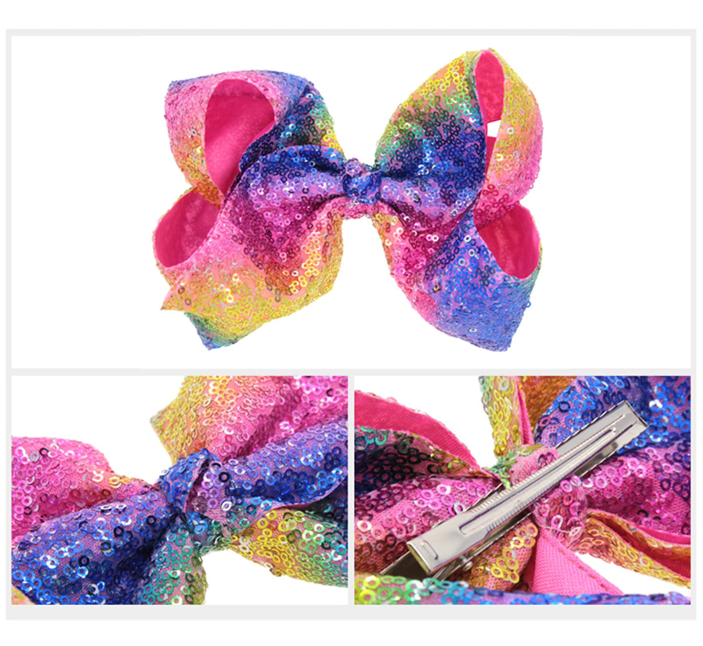 Xansema Hair Bows: 8 Inches Sequin Alligator Clips and Barrettes for Women, Teens, Girls, Kids (Navy)