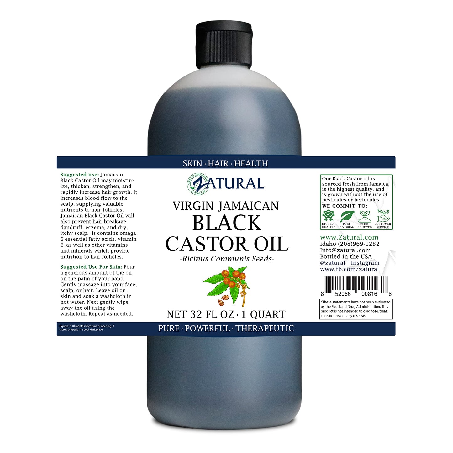 Zatural Black Castor Oil_100% Pure Tropic Jamaican Black Castor Oil (32 Ounce)