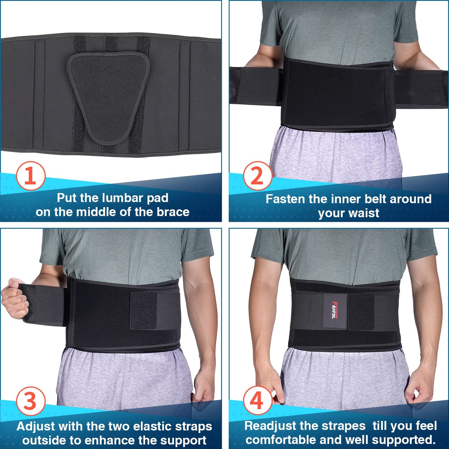 FEATOL 4XL Lumbar Support Belt for Men Heavy Lifting Work, Back Brace for Lower Back Pain, Breathable Back Support Belt with Lumbar Pad for Scoliosis, Herniated Disc, Sciatica (Fit Size:63''-68.9'')