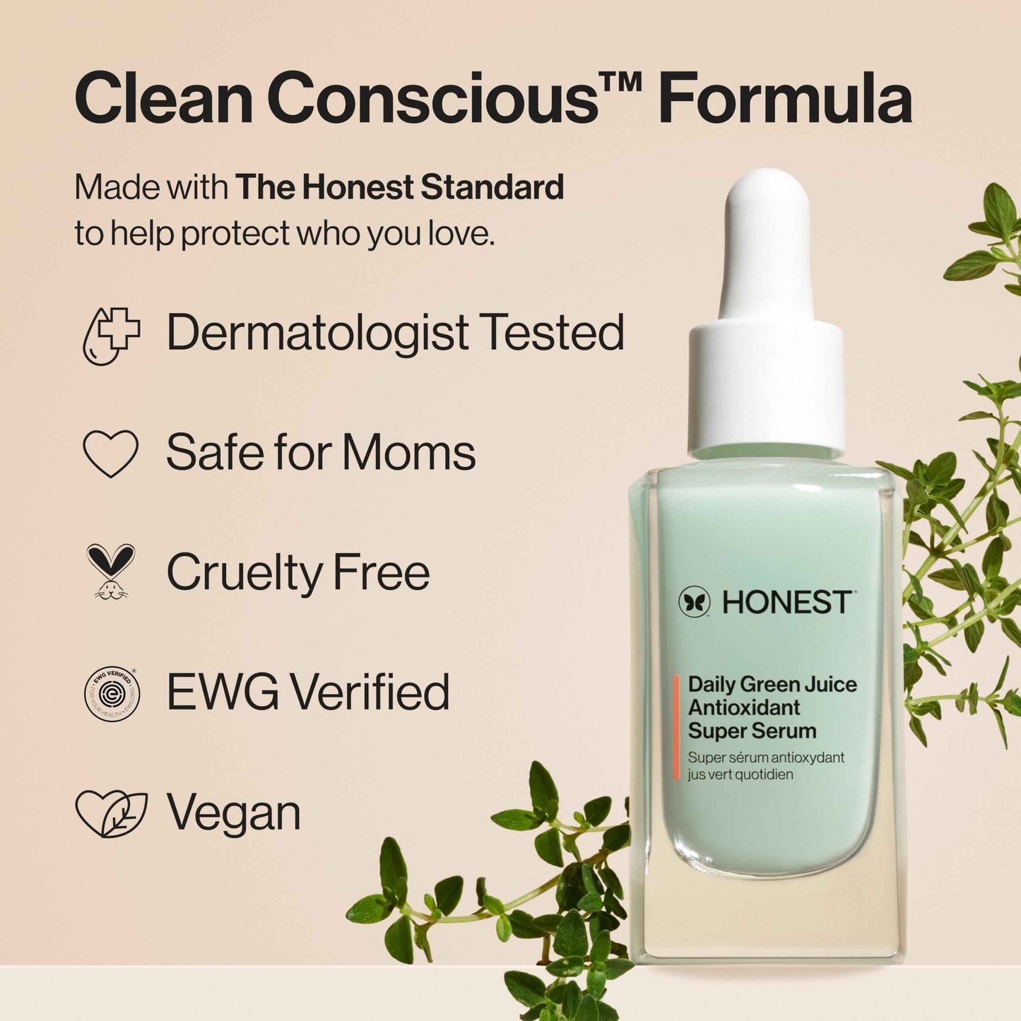 Honest Beauty Daily Green Juice Antioxidant Super Serum | Improves Skin Tone + Texture | Gentle for Sensitive Skin, Fragrance Free, Vegan | 1 fl oz