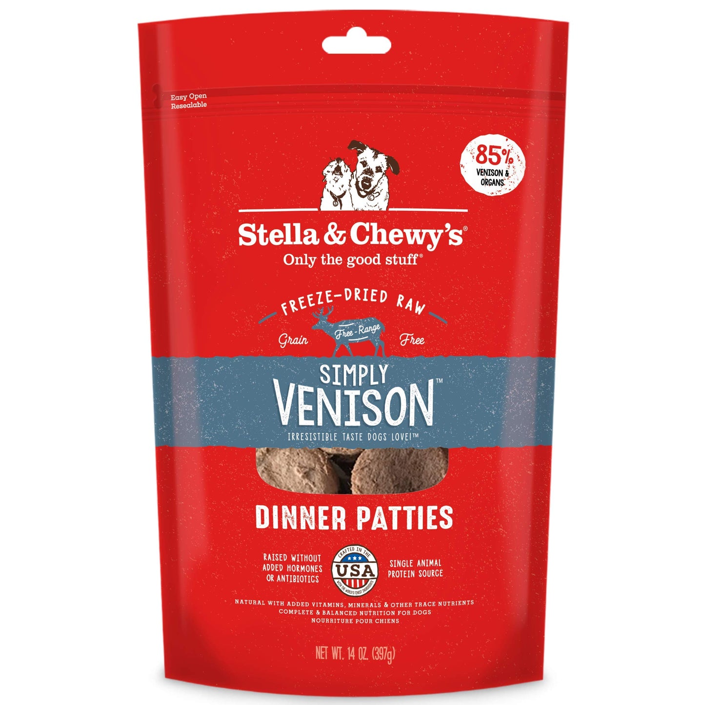 Stella & Chewy's Freeze Dried Raw Dinner Patties – Grain Free Dog Food, Protein Rich Simply Venison Recipe – 14 oz Bag