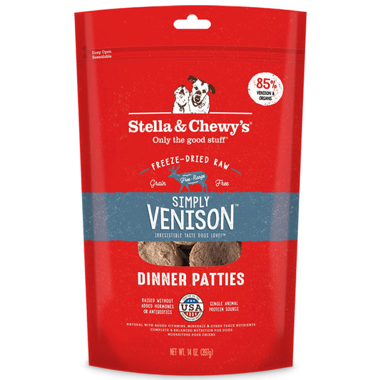 Stella & Chewy's Freeze Dried Raw Dinner Patties – Grain Free Dog Food, Protein Rich Simply Venison Recipe – 14 oz Bag