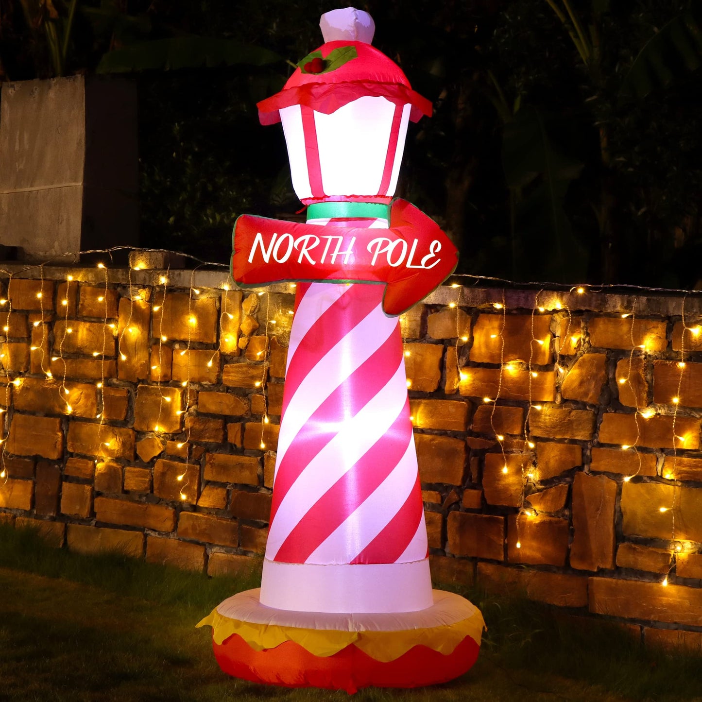 Juegoal 6 FT Christmas Inflatables Outdoor Decorations, Inflatable Xmas Lighthouse, Lighted Blow Up North Pole Sign with Built in LED Lights, Light Up Holiday Winter Lawn Yard Garden Decor