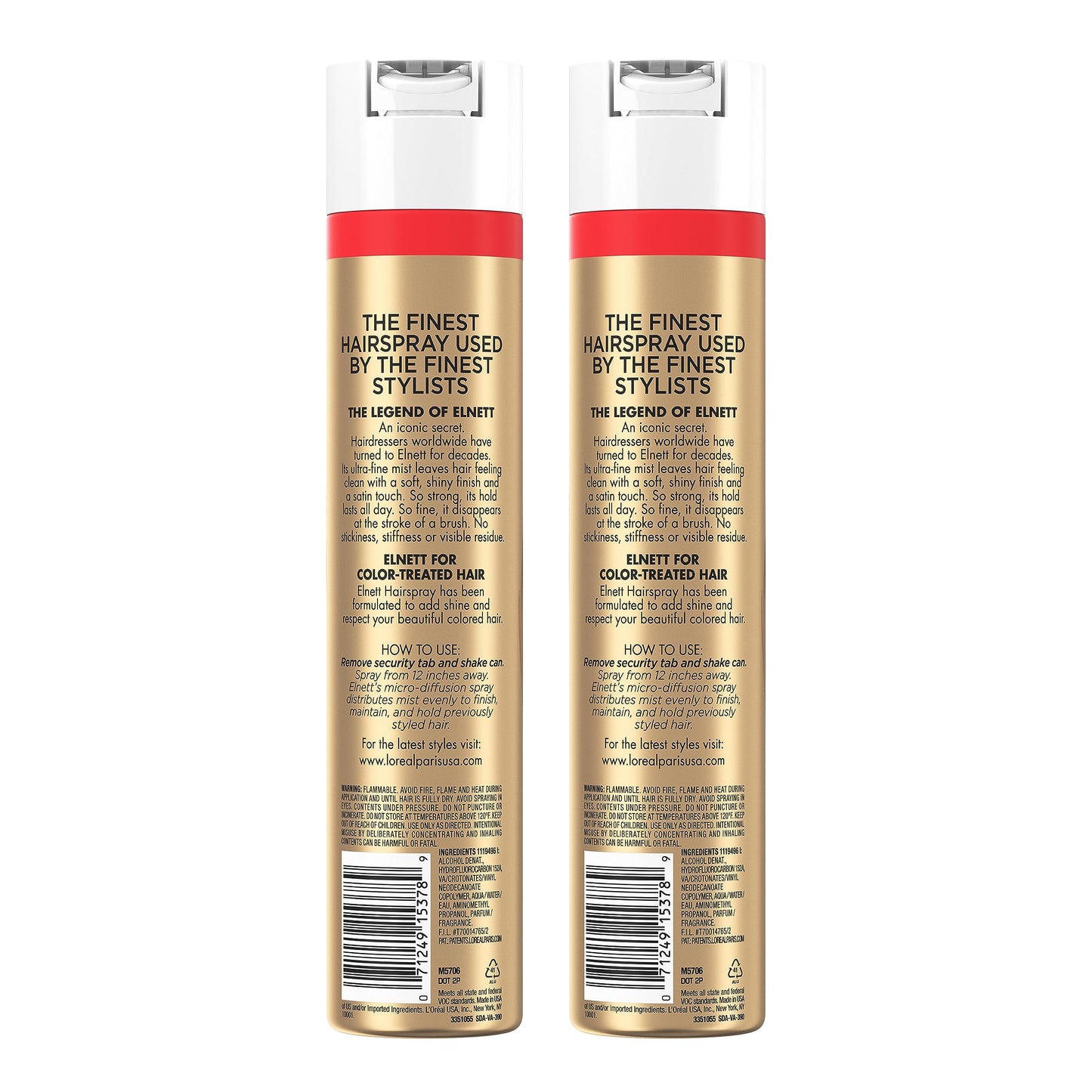 L'Oreal Paris Hair Care Elnett Satin Extra Strong Hold Hairspray For Color Treated Hair, Long Lasting Plus Humidity Resistant Hair Spray, 11 oz, (Pack of 2)