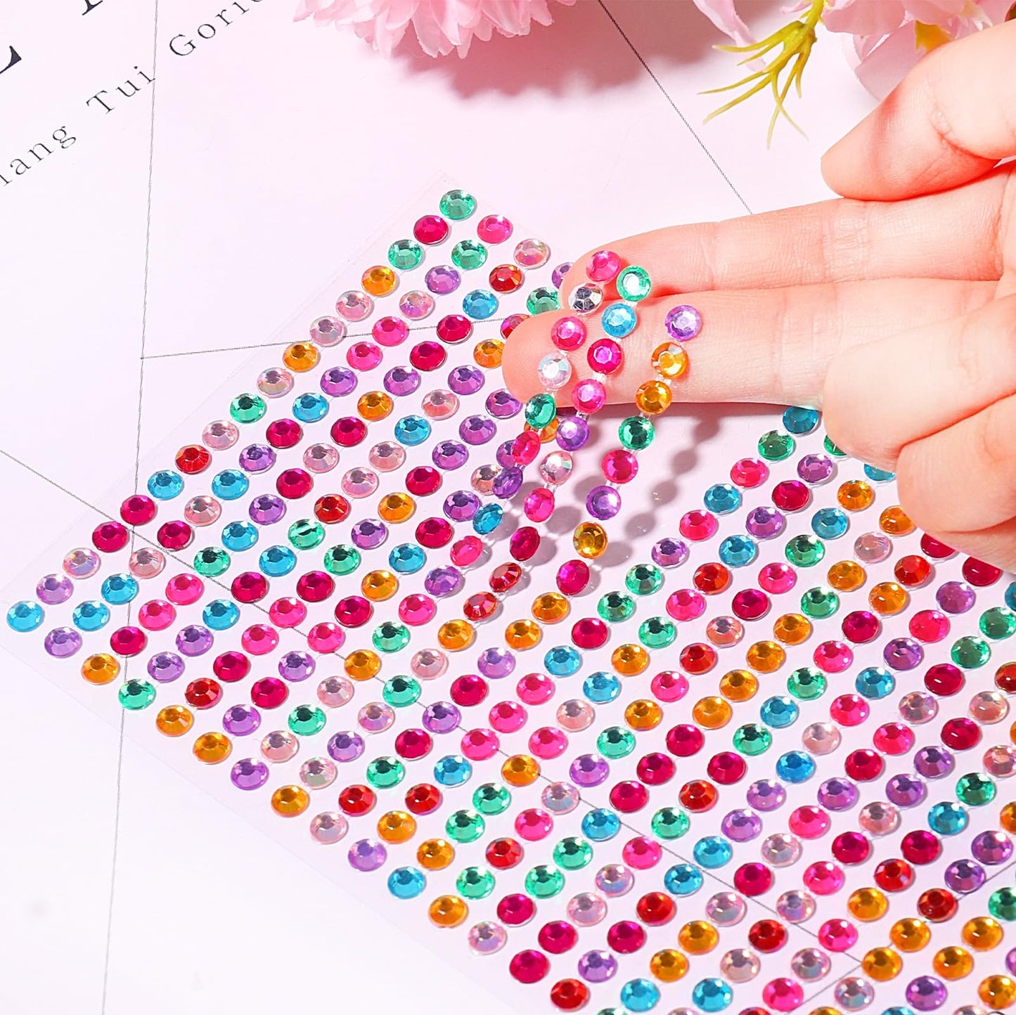 3555PCS Rhinestone Stickers for Crafts, Self Adhesive Gem Stickers 3/4/5/6/8 MM Face Jewels Stick on Bling Pearls for Face Eye Nail Hair Body Makeup Crafts DIY Scrapbooking Embellishments (Color)