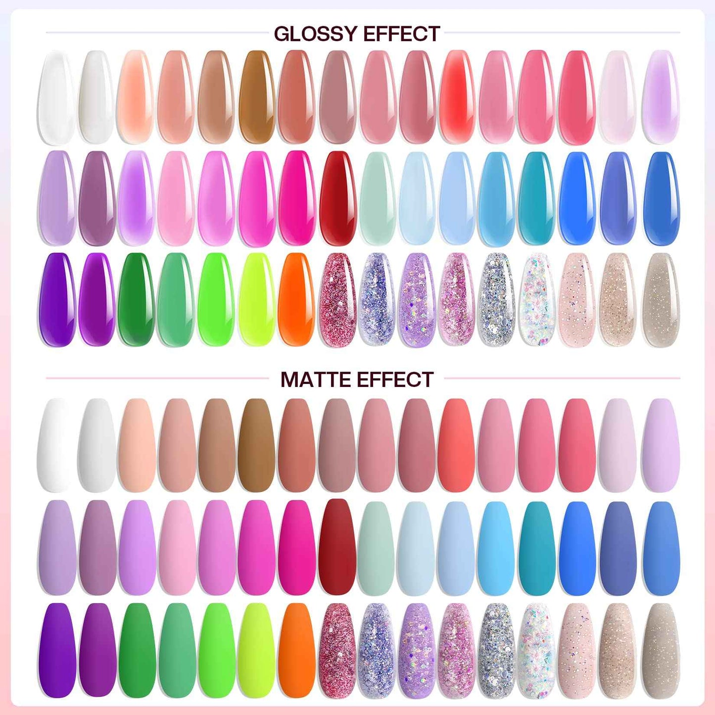 Morovan Poly Gel Nail Set: 48 Color Gel Extension Nails - Trendy Art Designs with Pure & Glitter Finish