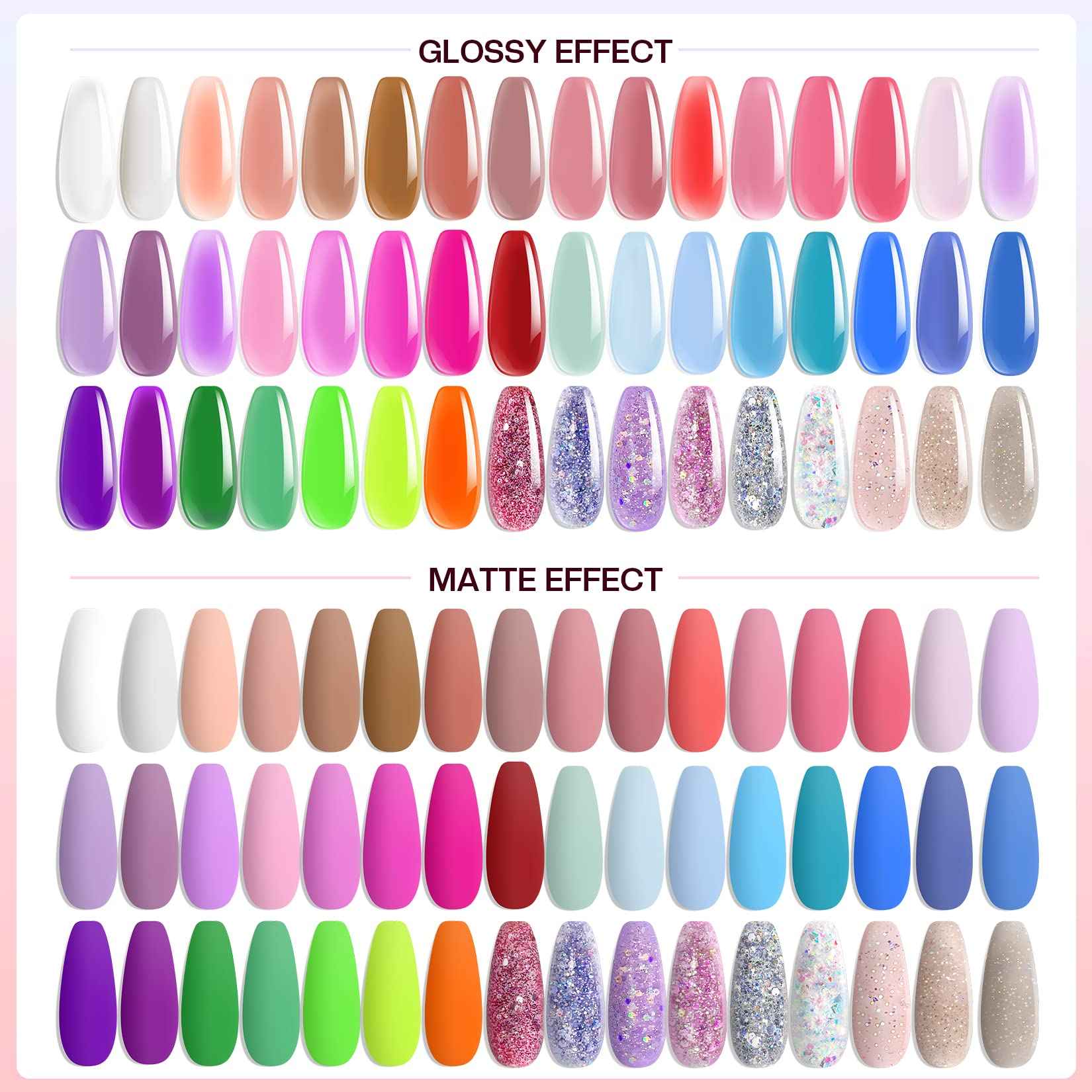 Morovan Poly Gel Nail Set: 48 Color Gel Extension Nails - Trendy Art Designs with Pure & Glitter Finish