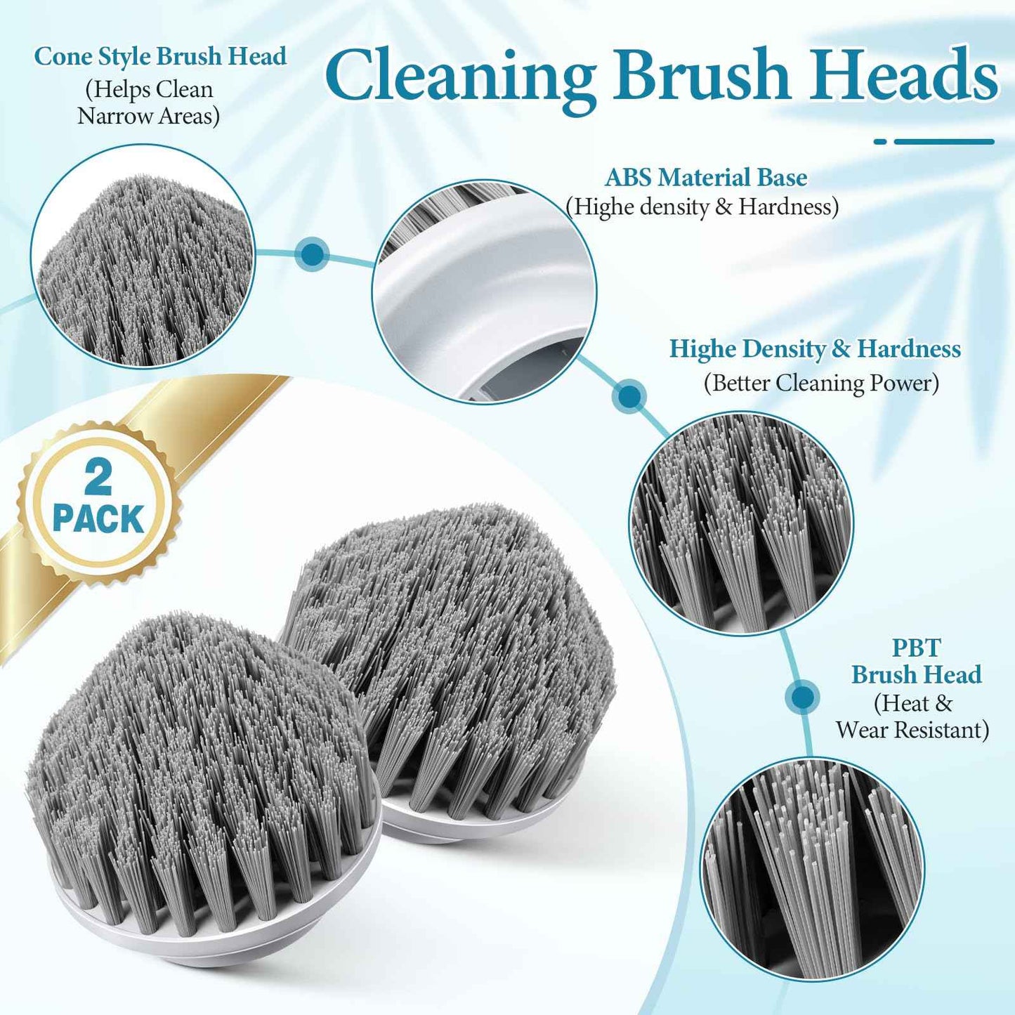 Dreyoo 2 Pcs Cone Brush Heads Compatible with Spin Scrubber, Tapered Pointed Corner Brush for Cleaning Tiles Sink Floor Shower Corner and Edge and Hard to Reach Places