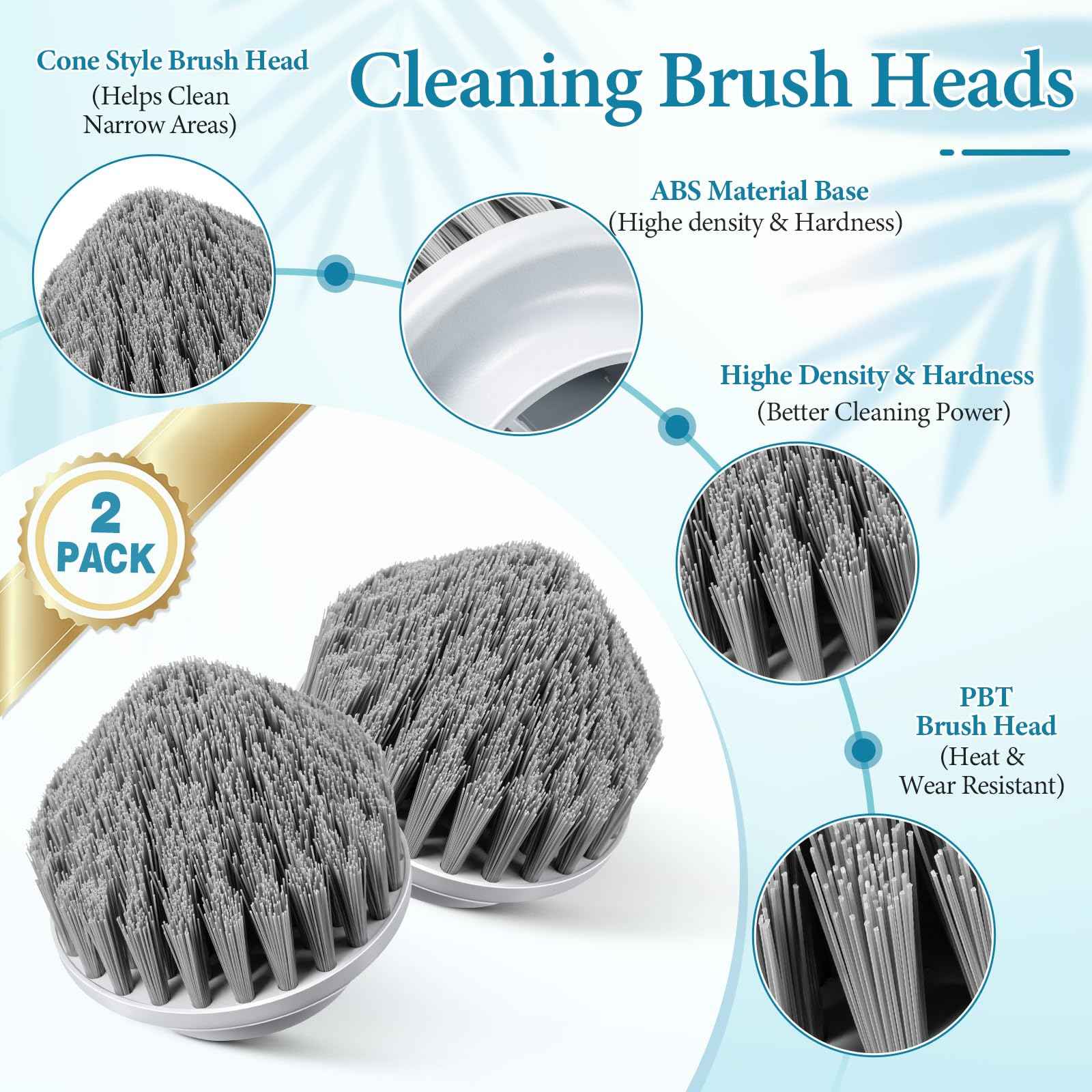 Dreyoo 2 Pcs Cone Brush Heads Compatible with Spin Scrubber, Tapered Pointed Corner Brush for Cleaning Tiles Sink Floor Shower Corner and Edge and Hard to Reach Places