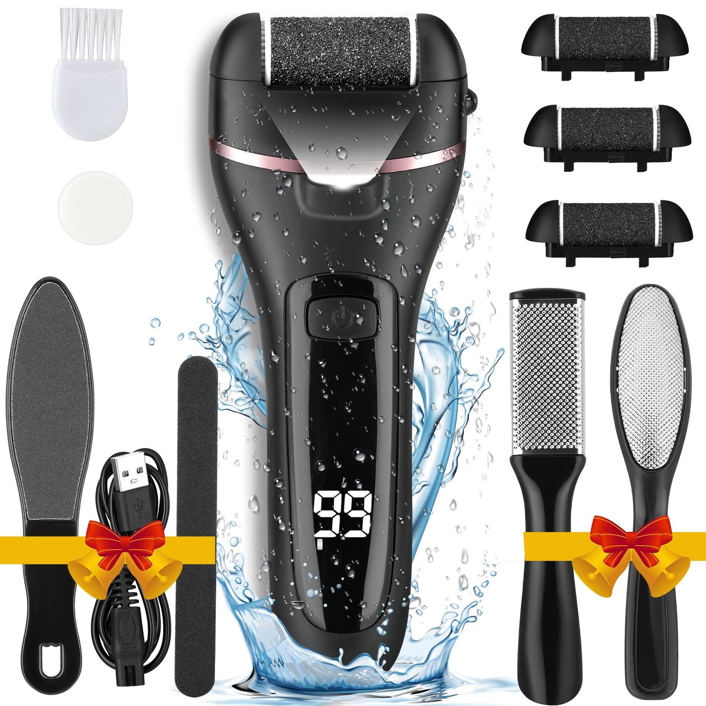 Foot Callus Remover Electric Callus Remover for Feet, Yooikeey Electric Foot Scrubber Dead Skin Remover,16 in1 Pedicure kit for Dead Skin&Cracked Heel or Rough Hand with 3 Roller Heads 2 Speed (black)