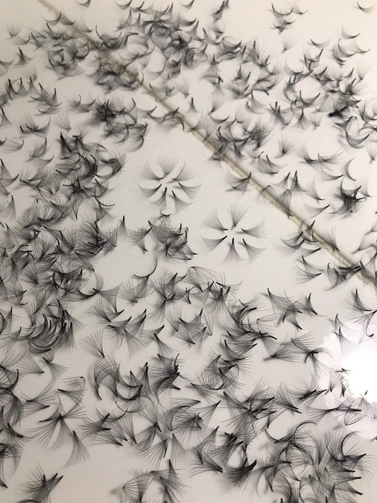 8D PREMADE (HAND MADE) FAN LASHES (500 FANS/TRAY) FOR EYELASH EXTENSION, C CURL AND D CURL AND M CURL, 0.07 THICKNESS, LENGTH FROM 10MM-15MM (C10mm8D)