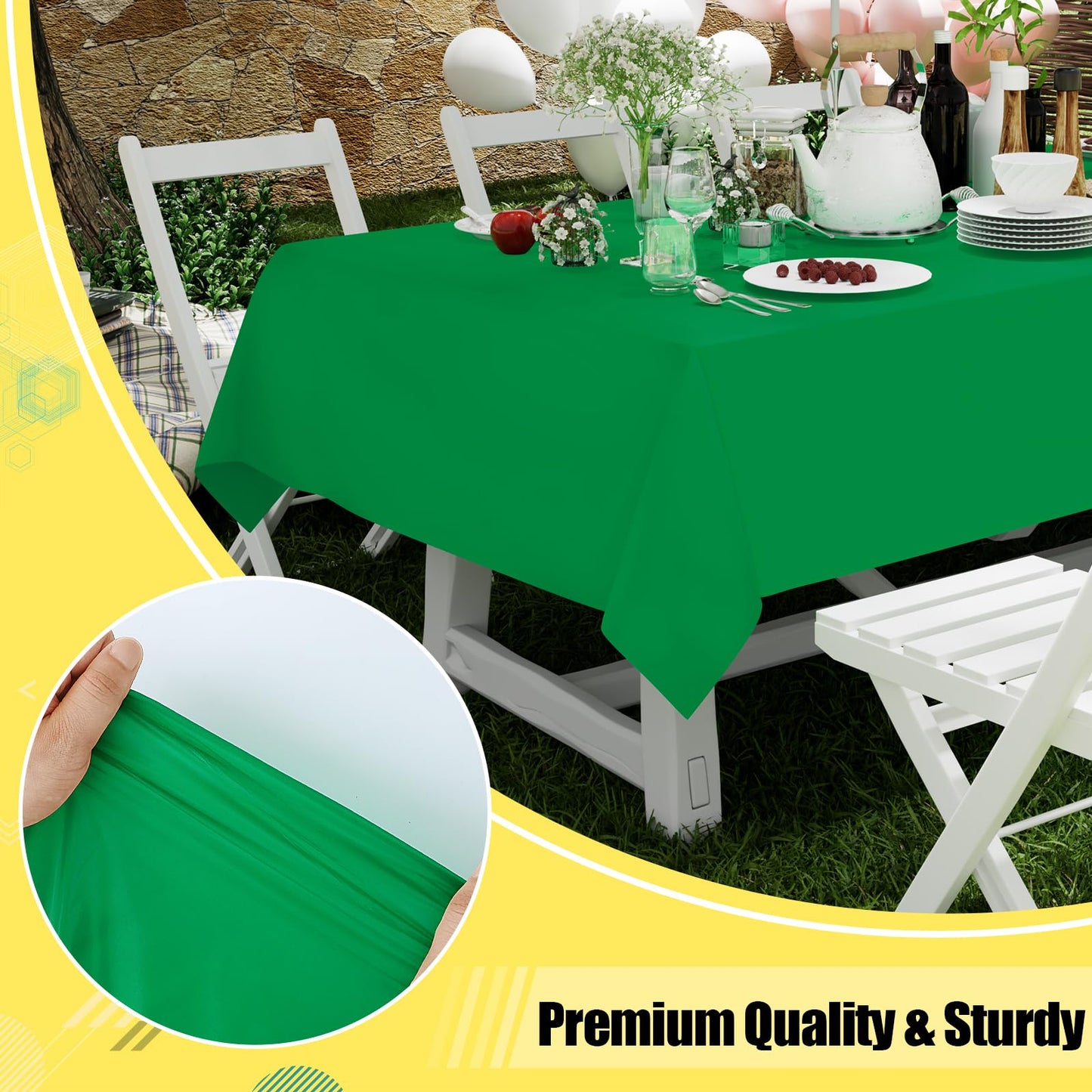 Smiry Disposable Table Cloth - 6 Pack, 54 x 108 Inch Table Cloths for Parties, Decorative Tablecloths for Rectangle Tables, Waterproof Plastic Table Cover, Leakproof & Sturdy, Green