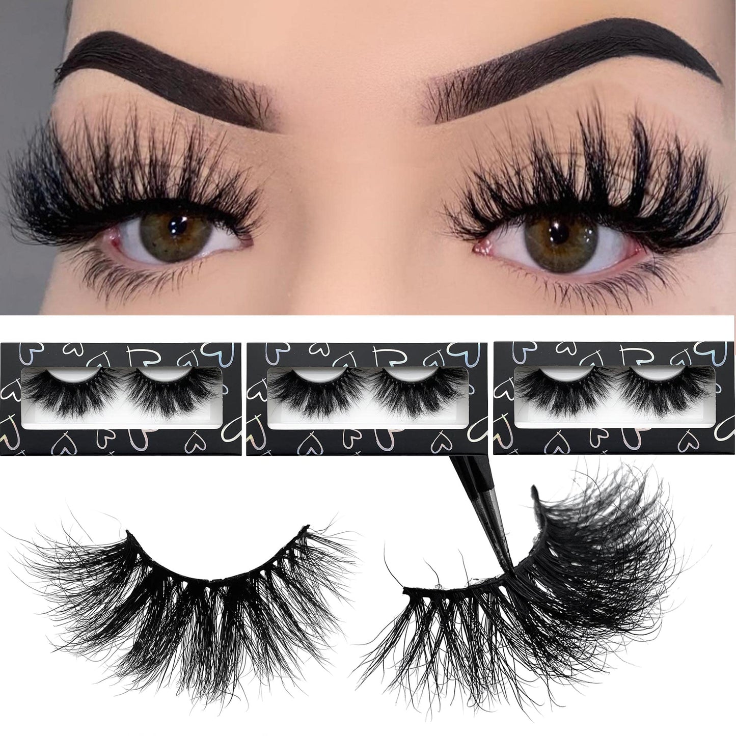 Russian Curl Mink Lashes 25mm Lashes Fluffy Yasnai Eyelashes, Real Mink Lashes 3 Pairs Pack 9D Dramatic Long 25 mml EyeLashes