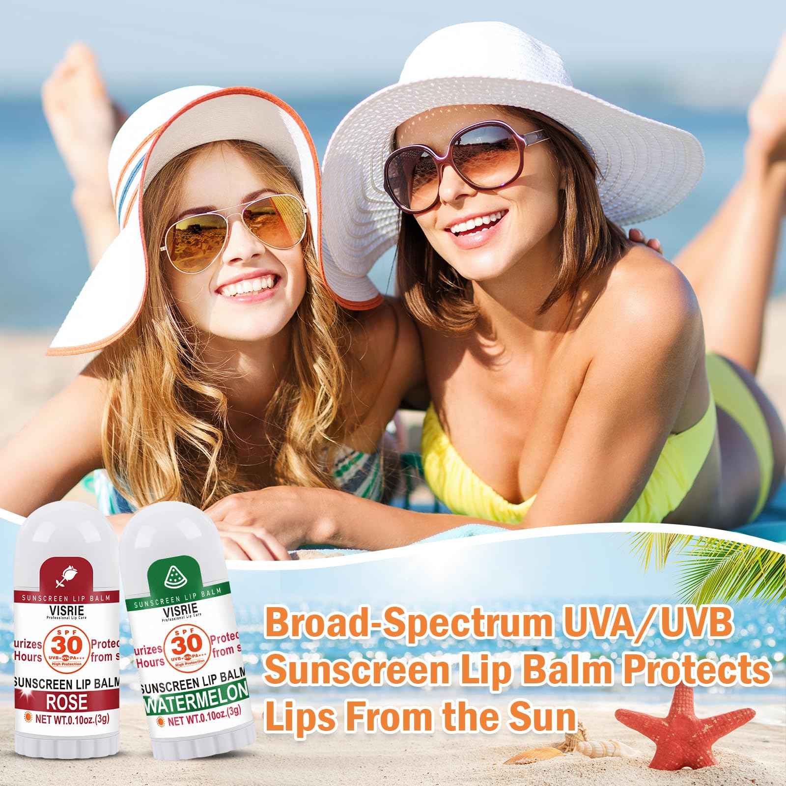 VISRIE SPF 30 Sunscreen Lip Balm, SPF Lip Balm Bulk 60 Count, Broad Spectrum UVA/UVB Lip Sunscreen with Vitamin E and Coconut Oil- 10 Flavors