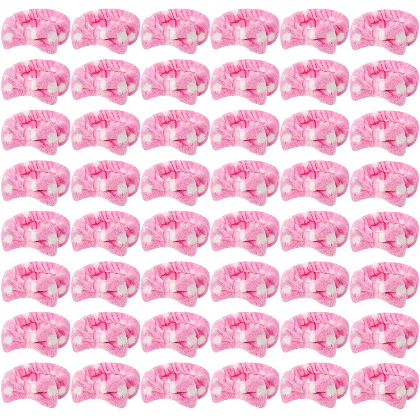 Tigeen 48 Pieces Spa Headband Bulk, Headband for Washing Face, Coral Fleece Bow Hair Band, Skincare Hair Band for Women Shower Cosmetic Facial Makeup Mask (Pink,1 Style)