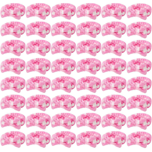 Tigeen 48 Pieces Spa Headband Bulk, Headband for Washing Face, Coral Fleece Bow Hair Band, Skincare Hair Band for Women Shower Cosmetic Facial Makeup Mask (Pink,1 Style)