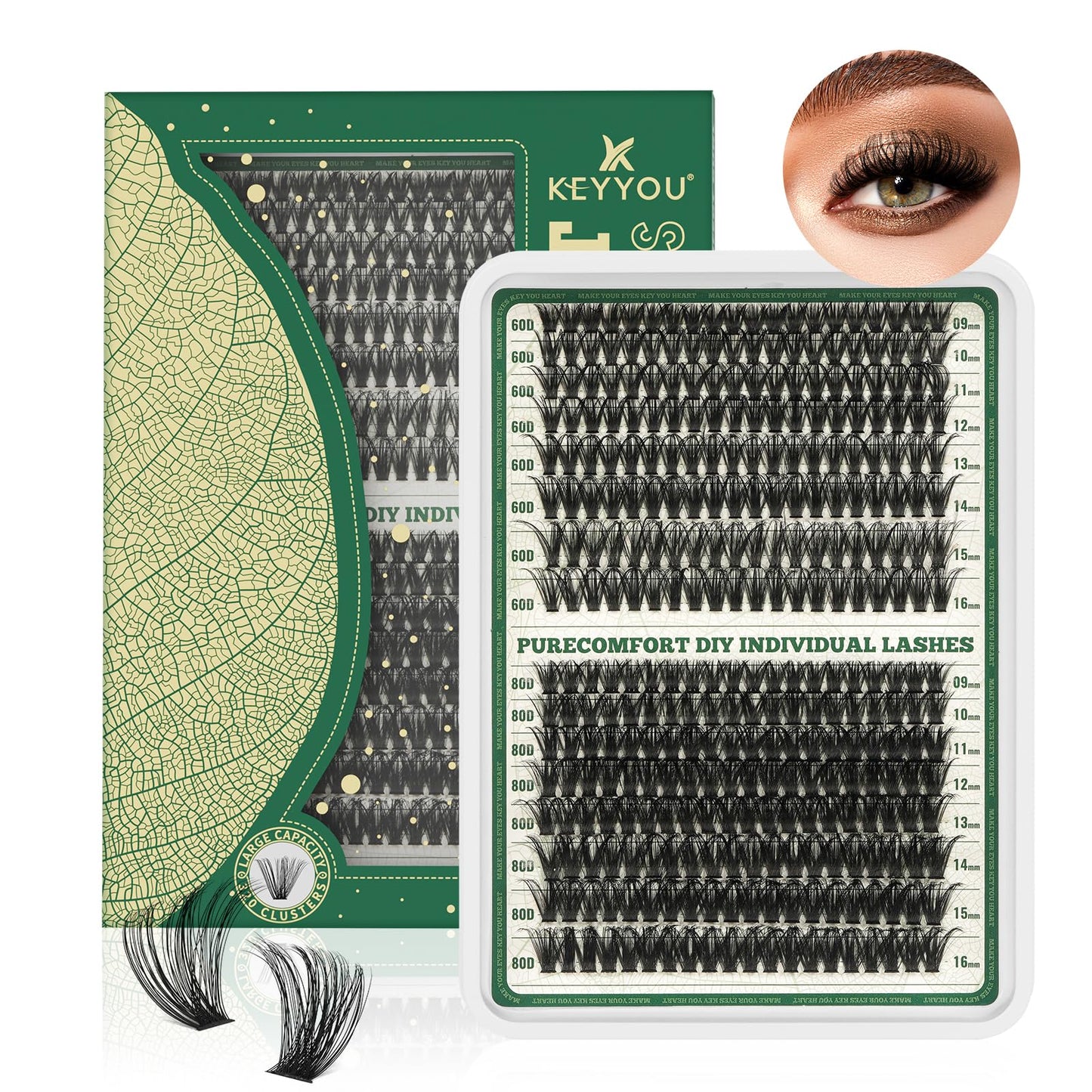 Lash Clusters 320Pcs Eyelash Clusters KEYYOU 60D+80D C Curl 9-16MIX Clusters Lashes Thick Super Soft Wispy DIY Eyelash Extension at Home(60D+80D-C,9-16MIX)