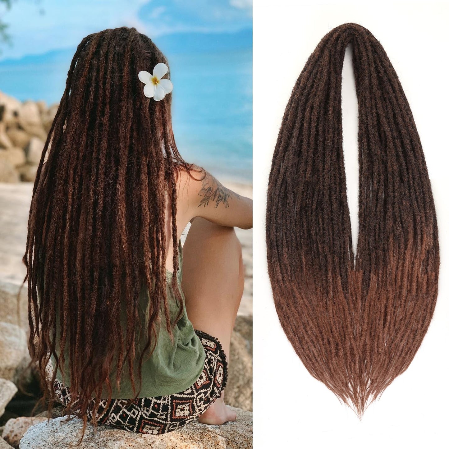 WIGNEE 24 Inches Double Ended Dreadlock Extensions Straight Synthetic Dreadlock Extensions 10 Strands Dreads Extensions (24 Inch,MT1B/30)