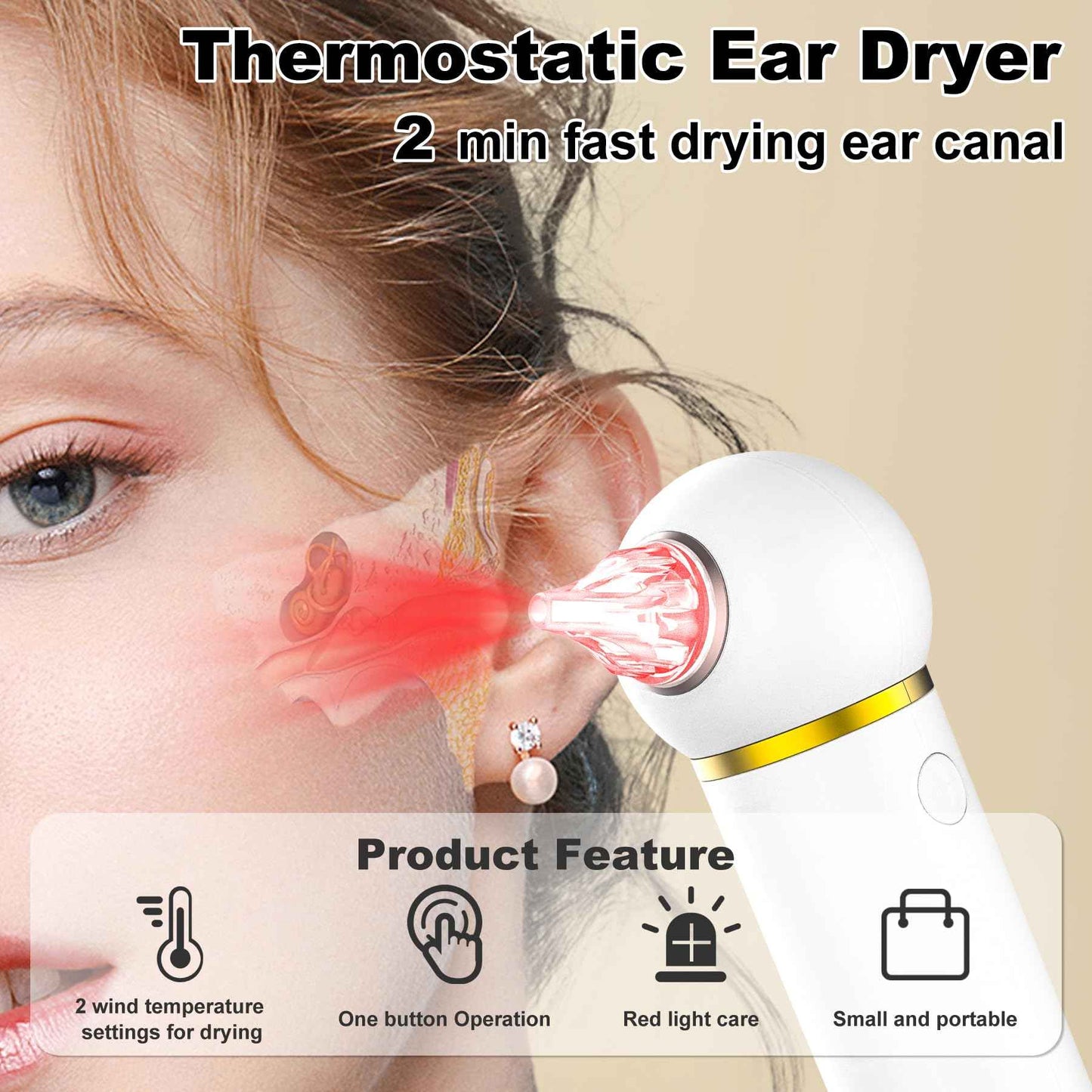 TopQuaFocus Ear Dryer for Adults Kids, Electronic Inner Ear Fluid Removal Tool, Red Light Air Circulation Design - 2min Quick Drying Eardrum, Ideal for Swimmers’ to Dry The Air of Ears