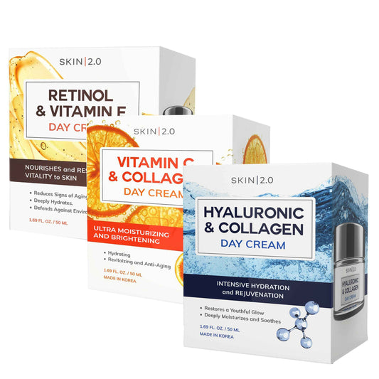 Skin 2.0 Moisturizer Creams Value Set - Dermatologist Tested, Hydrating - Anti-Aging, Clean Beauty, Natural Ingredients, Cruelty-Free Korean Skin Care for All Skin Types (3-Pack)