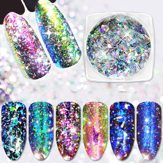 Mesiyun Nail Art Chameleon Sequins Laser Glitter Holographic Flakes Paillette 3D Galaxy Mirror Powder 3 Boxes