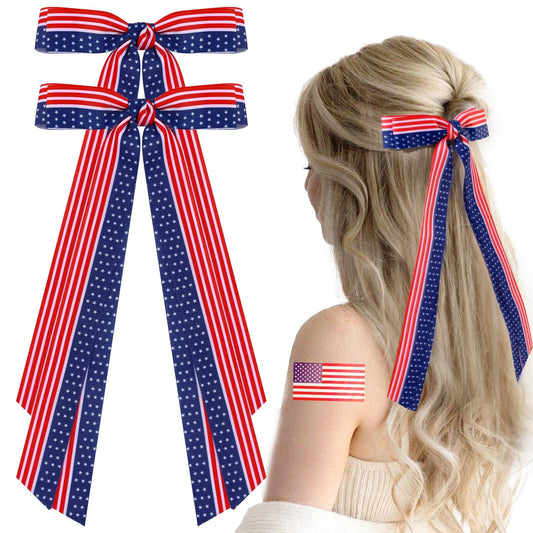 TOKUFAGU 2 Pcs American Flag Hair Bow Hair Clips, Fourth of July Hair Accessories Patriotic Hair Bows for Girls Women