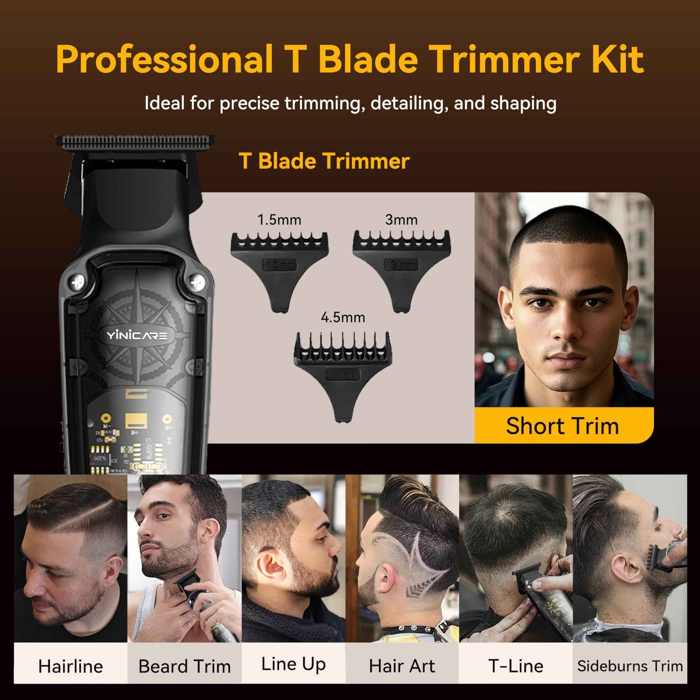 Hair Clippers for Men Barber Kit - Yinicare Professional Cordless Electric Hair Cutting Set with Pomade Hair Clipper, Zero Gap T-Blade Trimmer, Guards for Mens Haircut (Hair Clippers Set)