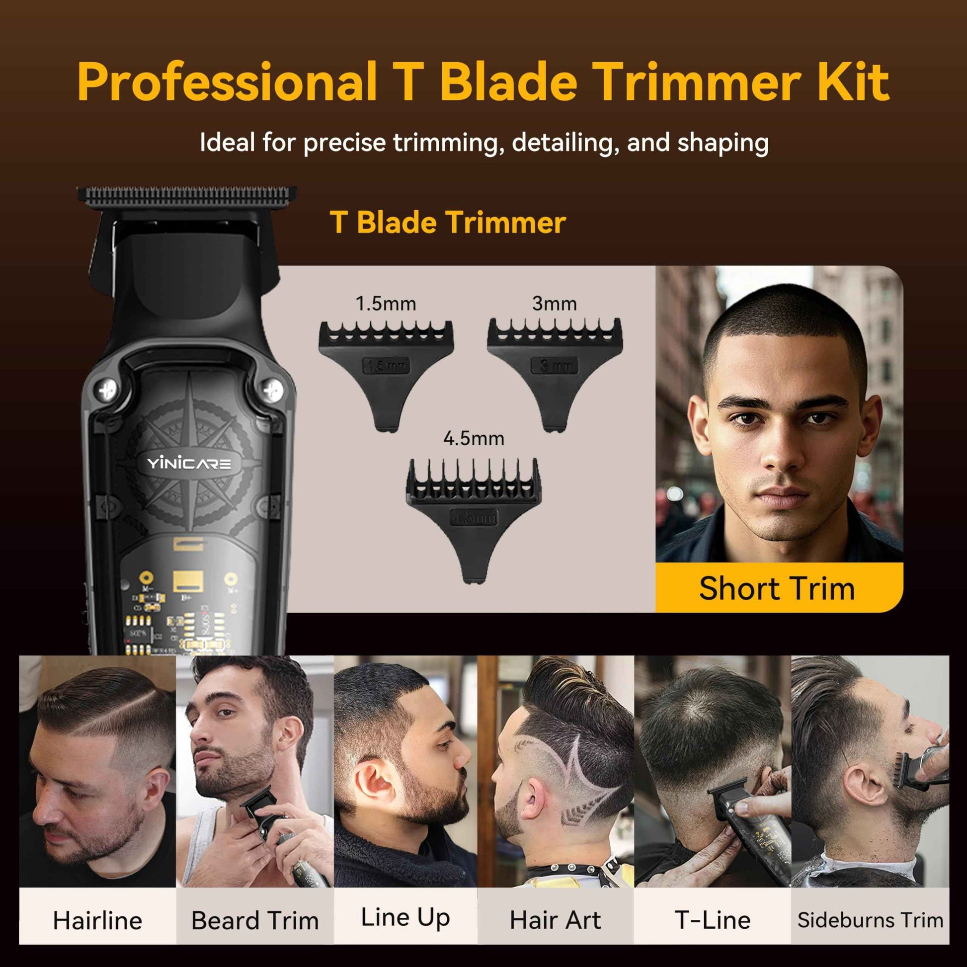 Hair Clippers for Men Barber Kit - Yinicare Professional Cordless Electric Hair Cutting Set with Pomade Hair Clipper, Zero Gap T-Blade Trimmer, Guards for Mens Haircut (Hair Clippers Set)